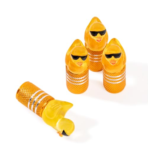 Rislobx 4Pcs Tire Valve Stem Cap Cover for Car SUV Truck, Valve Cover with Funny Duck Sunglasses, Decorative Tire Valve Caps Wheel Accessories (Yellow Sunglasses Duck) - color: Yellow