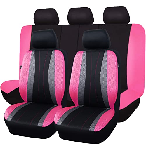 Flying Banner car seat Covers Full Set All Air Mesh Breathable Man Lady Airbag Compatible Rear Bench Split 40/60 50/50 60/40 Truck Pick Up (Full Set - Low Back, Black Gray Pink) - color: Black Gray Pink