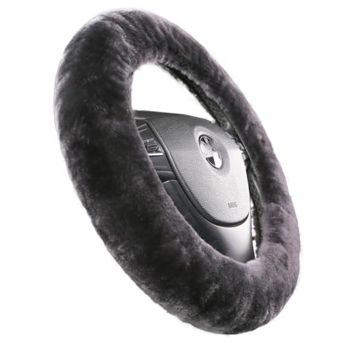 Fuzzy Fluffy Fur Wool Fuzzy Sheepskin car Steering Wheel Cover for Universal Steering Wheel 14 1/2inch-15 1/2inch Protector Accessories, Anti-Slip,Comforting and Luxurious, Soft Texture - color: Carbon Black