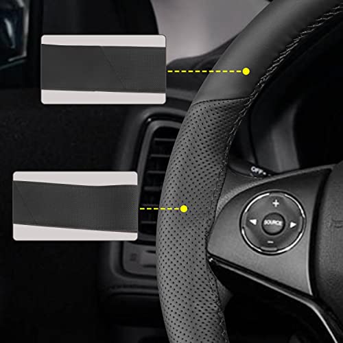 Universal 15 Inch Hand Sewn Steering Wheel Cover Stitch on Wrap with Red Regression Sign,Non-Slip Breathable Comfortable Microfiber Leather Steering Wheel Sewing Kit,11 cm