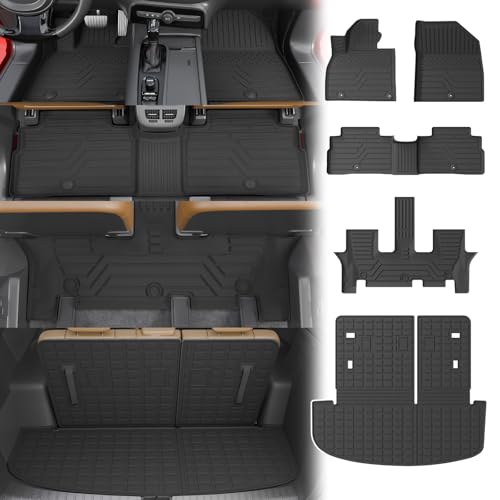 Floor Mats Compatible with 2020-2025 Kia Telluride 7&8 Seats (NOT for 2027) Cargo Mat Cargo Liner Back Seat Cover 2024 Telluride Accessories (Trunk Mat with Backrest Mats+Floor Mats) - style: For Kia Telluride | 2020-2025