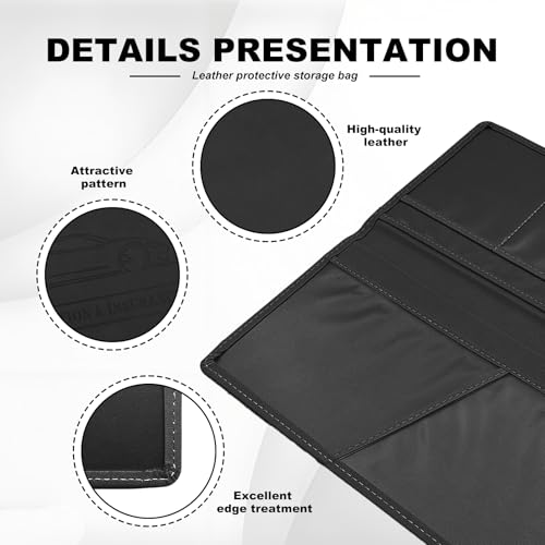 Leather Premium Car Registration & Insurance Card Holder, Vehicle Glove Box Wallet Case, for Documents, Cards, License (Black)