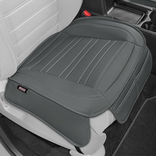 Motor Trend Gray Faux Leather 1-Piece Padded Car Seat Protector with Storage Pockets, Premium Interior Front Seat Cover for Cars Truck SUV Auto - color: Gray, size: 1 x Front Seat Cover