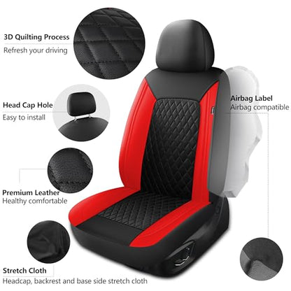 HChengkikz Car Seat Covers, Breathable and Waterproof Front Seat Covers, Luxury PU Universal Fit Automotive Airbag Compatible for Cars Sedans SUV and Truck (2 Pieces, Front Seat, Black + Red) - color: N1 Black Red, size: Front Seat