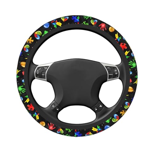 Autism Awareness Steering Wheel Cover Anti-Slip,Sweat Absorption Universal 15 inch Steering Wheel Covers Cute car Accessories for Men Women - color: Black 2