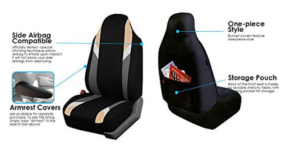 FH Group Automotive Protector Seat Covers Universal Fit Full Supreme Modernistic Beige Set Seat Cover, 1-Piece Front Seat Covers, Airbag Compatible, Split Bench Rear Car Seat Cover for SUV, Sedan - color: Beige, style: Full Set