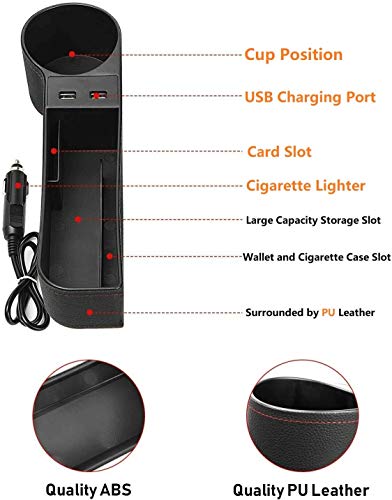 Car Seat Gap Organizer,Premium Console Side Pocket with 2 USB Charging,Leather Storage Box,Multifunctional with Dual USB Charging,Cup Holder,Car Seat Gap Filler,for Cellphones Wallet Coin Key (2 Pack)