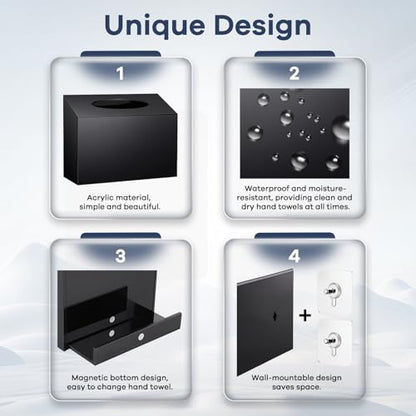 Acrylic Hand Towel Box Cover Compatible with Kleenex Disposable Hand Towels Wall-Mounted Paper Towel Dispenser Suitable for Tabletop, Bathroom, Car, and Office Use Valentine's Day Gifts (Black) - color: Black