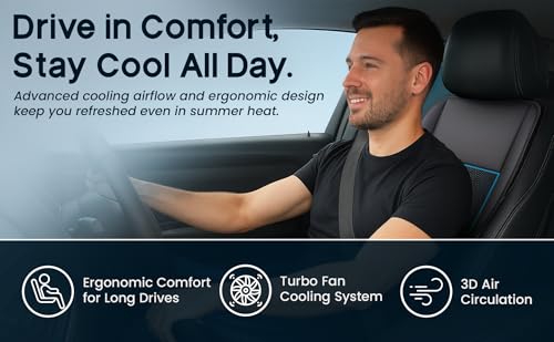 Cooling Car Seat Cover – Ventilated Car Seat Cooler with 10 Turbo Fans & Wired Remote, 3-Speed Cooling Seat Cushion, Universal Fit Car SUV Truck, Breathable 3D Mesh Leather