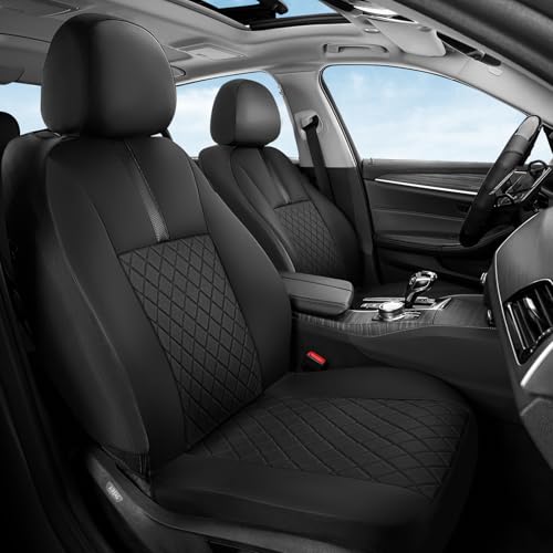Coverado Car Seat Covers Front Pair, Automotive Leather Seat Covers for Car，Universal Fit Front Back Seat Cover, Non-Slip Waterproof Breathable Car Seat Protector - color: Black, size: Frontpair