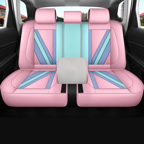 Red Rain Pink and Blue Leather Seat Cover Universal Car Seat Cover Full Set Auto Seat Cushion Cover (JJ-Pink+Blue) - color: JJ-Pink+Blue