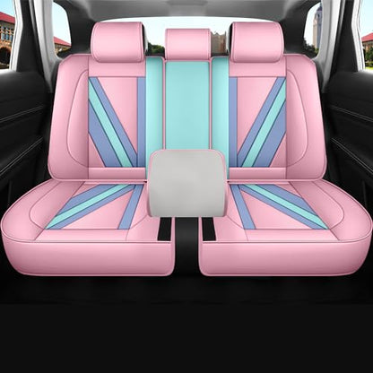 Red Rain Pink and Blue Leather Seat Cover Universal Car Seat Cover Full Set Auto Seat Cushion Cover (JJ-Pink+Blue) - color: JJ-Pink+Blue