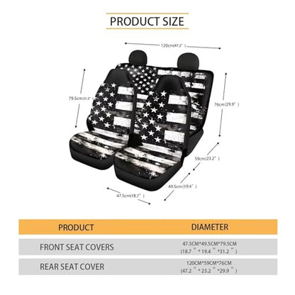 FUSURIRE Black USA Flag Print Car Seat Cover Full Set Car Seat Covers, Front Bench Seat Protector Full Set of 4 for Women Men Universal Fit for Most Vehicle，Independence Day - color: Black USA Flag Print