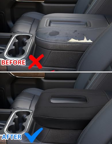 Center Console Armrest Cover for Chevy Silverado 1500 Accessories & GMC Sierra 2019-2026, Yukon & Tahoe & Suburban 2021-2026, Bucket Seat, Comfort Arm Rest Cushion Pad, Black-Gray Stitch - color: Black gray