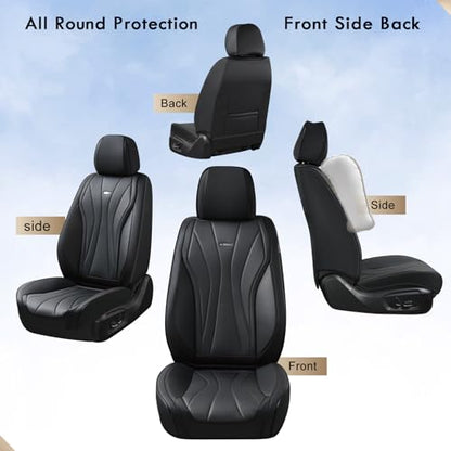 Coverado Car Seat Covers Full Set, Luxury Faux Leather Seat Cover, Black Seat Covers for Cars, Front and Back Seat Cover Waterproof Car Seat Protector Car Seat Cushion Universal Fit for Most Vehicles