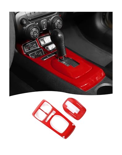 Hoolcar 2PCS Center Console Gear Shift Panel Cover Trim Kit Interior Accessories for Chevy Camaro 2010-2015, Red - color: Red