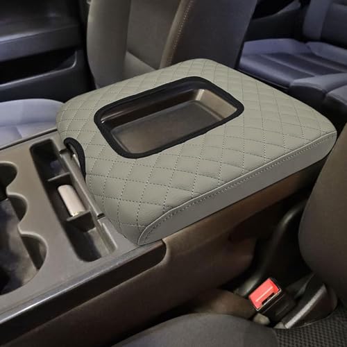 Zxiaochun Center Console Cover Compatible with 2014 2015 2016 2017 2018 Chevy Silverado/GMC Sierra, Jump Seat Console Armrest Lid Leather Protective Cover, Gray (ONLY for Split Bench Seat Console) - color: Gray, size: For 2014-2018 Silverado Sierra Jump S