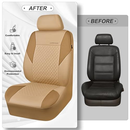 CAR PASS Ultrasonic Embossing Cloth Universal Seat Covers,Cute Breathable Car Seat Cover with 5mm Composite Sponge Inside,Airbag Compatible,2zipper Bench for Sedan,SUV,Truck(Beige,Full Set)