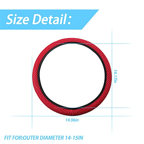 Elastic Stretch Steering Wheel Cover, Universal 15 Inch Automotive Steering Wheel Cover, Microfiber Breathable Ice Silk, Anti-Slip, Odorless, Easy Carry,Warm in Winter and Cool in Summer (Red1) - color: Red1
