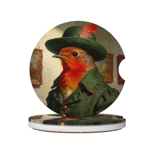 Red Bird Feather Hat 2 Pack Car Cup Holder Coasters Absorbent Ceramic Drink Coasters 2.56" Universal Anti Slip Cup Mat with Non-Scratch Cork Base and Finger Notch Auto Accessories Interior - color: Cream