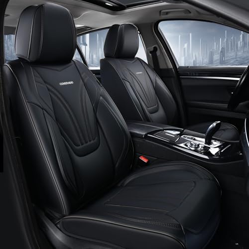 Coverado Car Seat Covers Front Seats, 2 Piece Car Seat Protector with Lumbar Support & Removable Headrest, Breathable Leather Seat Cushion Universal Fit for Truck Automotive Vehicles Black - color: Lumbar-Black, size: Front