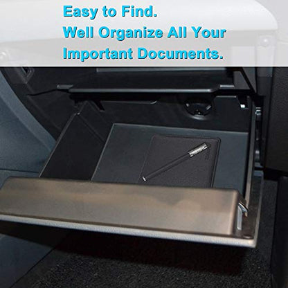 Wisdompro Small Car Registration and Insurance Documents Holder - Premium PU Leather Vehicle Glove Box Paperwork Wallet Case Organizer for ID, Driver's License, Key Contact Information Cards