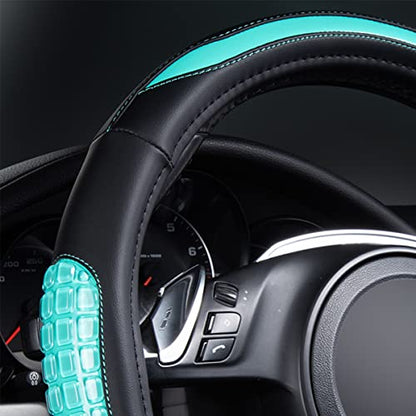 Flying Banner car Steering Wheel Cover Gel Massage Velvet Cool Warm Universal Size 15 inches SUV Truck Anti Slip Odorless Summer Winter (Black Mint Blue, Gel Massage) - color: Black Mint Blue
