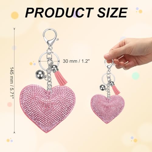 PATIKIL Rhinestone Keychains for Women, Cute Bling Heart Shape Purse Charm for Bag Handbags Car Keys - color: White-pink