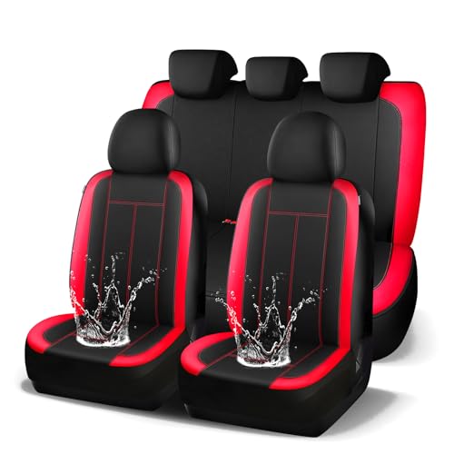 HChengkikz Car Seat Covers Full Set, Waterproof Neoprene Seat Covers, Airbag Compatibable,Universal Automotive Comfort Protection for Most Cars, Trucks, SUVs (Black + Red) - color: N816 Black Red, size: Full Set