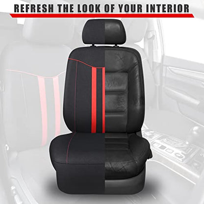 CAR-GRAND Universal Stylish Piping Cloth Car Seat Covers Full Set, Breathable and Washable Automotive Seat Covers with Air Compatible,3 Zipper Bench Design,Fit 90% SUV,Truck,Sedan (Black and Red) - color: Black-Red