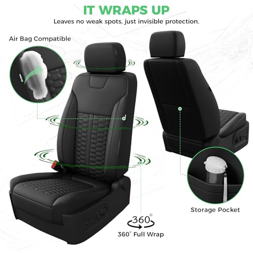Custom Leather Seat Covers for Silverado/Sierra 1500 2019-2026, 2500HD 3500HD 2020-2026 Crew Cab Full Set with Jump Seat Cover (Armrest Storage Version Only), Truck Accessories - color: Full Set - Black #C019, size: 2019-2026(1500) & 2020-2026(2500HD) Cre