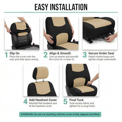 FH Group Flat Cloth Full Set Car Seat Covers Three Row 7 Seater - Universal Fit for Cars, Trucks & SUVs Beige - color: Beige