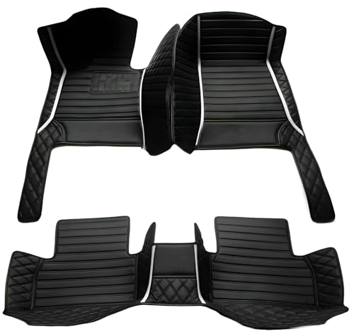 Customize Car Floor Mats for 99% Sedan SUV Sports Car All Weather Leather Full Coverage Waterproof Non-Slip Vehicle Lining Pads (Black White Stitching) - color: Black white stitching