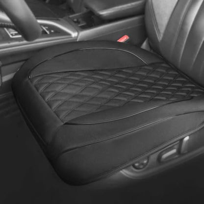 1 Pack PU Leather Quilting Front Car Seat Cover, Anti-Slip Full Wrap-Around Bottom Seat Protector Cushion with Storage Pocket, Universal Fit for Most Vehicles - Black - color: Black