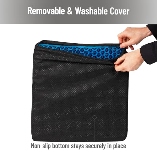 Mind Reader Seat Cushion with Gel Core, Ergonomic Pressure Relief for Tailbone, Hip, Coccyx & Sciatica Pain, Office, Car, Wheelchair, Black