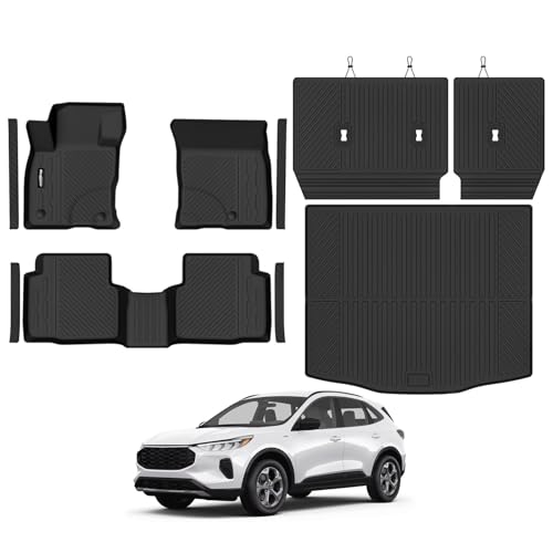 Floor Mats for Ford Escape 2020-2026(Gas Only), Trunk Mat and Backrest Mat & Door Sill Guard All Weather TPE Protector for Ford Escape Floor Liner Accessories - size: 2)Escape Gas|2020-2026