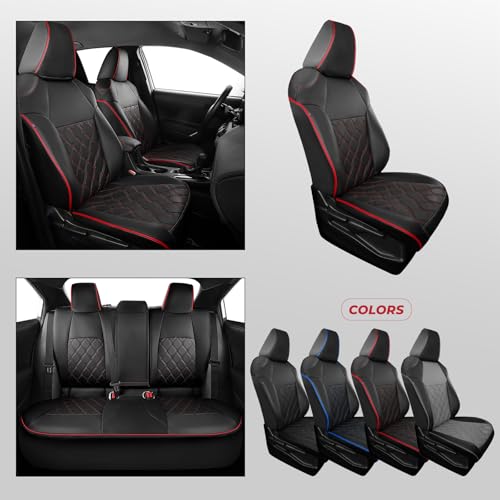 FREESOO for Toyota Corolla Seat Covers L LE XLE, LE Eco Sedan 2014 2015 2016 2017 2018 2019, Luxury Leather Seat Covers for Cars, Custom Fit Car Seat Covers, Waterproof Seat Cover, Black Red Full Set