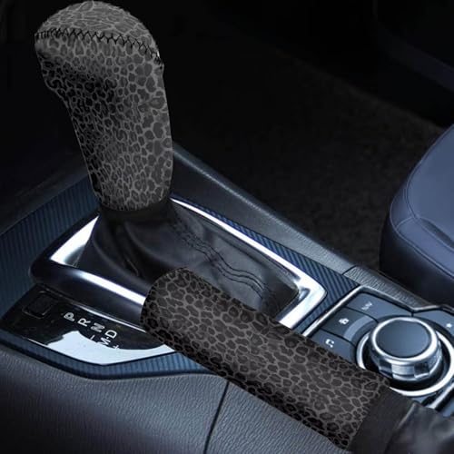 Black Leopard Print Car Hand Brake Gear Cover Automotive Gear Shift Knob Protector Universal Fit Most Vehicle Non Slip Car Interior Accessories 2 Pack - color: Black Leopard Print