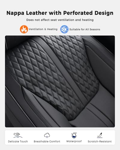 Huidasource Back Seat Covers, Luxury Nappa Leather Rear Seat Cover with Velcro Adjustable, Child Seats, Ventilation Holes, Seat Belts, Car Back Seat Cover Universal Fit for Most Cars SUV Trucks, Black - color: R# Black, size: Rear