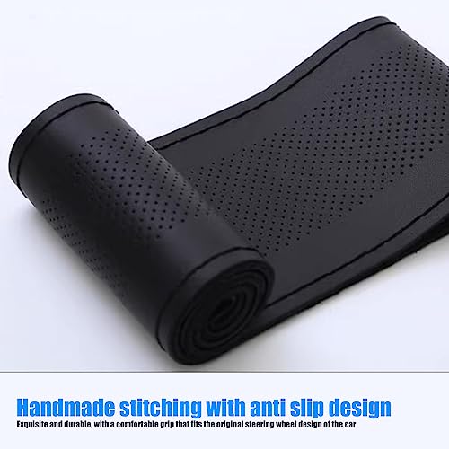 Pack-1 Leather Steering Wheel Cover, Universal Non-Slip Stitch On Wrap, DIY Car Wheel Cover Protector with Needle and Thread for Most Cars SUVs and Trucks (Black #4) - color: Black #4
