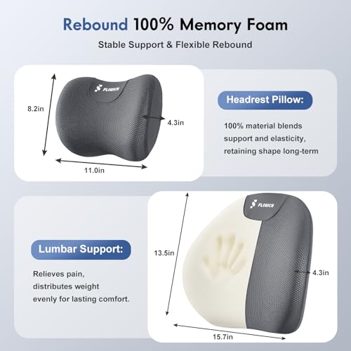 Lumbar Support Pillow and Neck Pillow for Office Chair Car, Ergonomic Memory Foam Back Support for Office Gaming Chair Driving Seat Wheelchair, Relieves Neck, Back & Sciatica Pain – Grey - color: Gray, size: Lumbar&Headrest Pillow