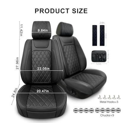BEITK 2 Pack Leather Front Car Seat Covers,Universal Breathable Full Surround Leather Car Seat Cover Protector,Split Waterproof Luxury Auto Black Seat Cover Cushion for Sedan Cars Pick-up Trucks SUV - color: Seat Cover Front Pair Black