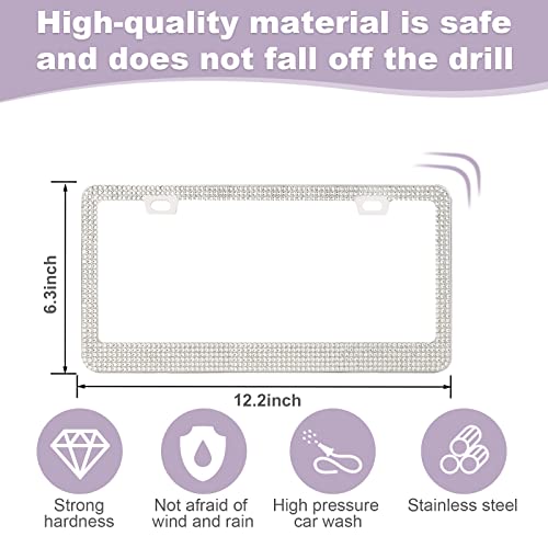 QUANQIUFEI 2 Pack Bling License Plate Frames for Women, Sparkly Rhinestone Diamond Car Accessories with Glitter Crystal Caps (White) - color: White