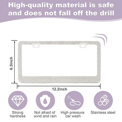 QUANQIUFEI 2 Pack Bling License Plate Frames for Women, Sparkly Rhinestone Diamond Car Accessories with Glitter Crystal Caps (White) - color: White