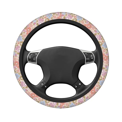 Pink Garden Plants Floral Neoprene Steering Wheel Cover Anti-Slip Elastic Steering Wheel Protective Cover 15in Universal Flower Car Accessories Fit Cars, SUVs, Auto - color: Pink Floral