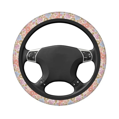Pink Garden Plants Floral Neoprene Steering Wheel Cover Anti-Slip Elastic Steering Wheel Protective Cover 15in Universal Flower Car Accessories Fit Cars, SUVs, Auto - color: Pink Floral