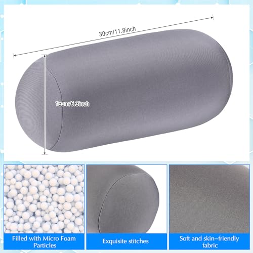 Geelin 2 Pcs Microbead Roll Pillow 11.8 x 6.3 Inch Soft Pillow Bolster Cylindrical Pillow Microbead Pillows for Sleeping Home Travel Neck Head Back Support Rest (Grey) - color: Grey