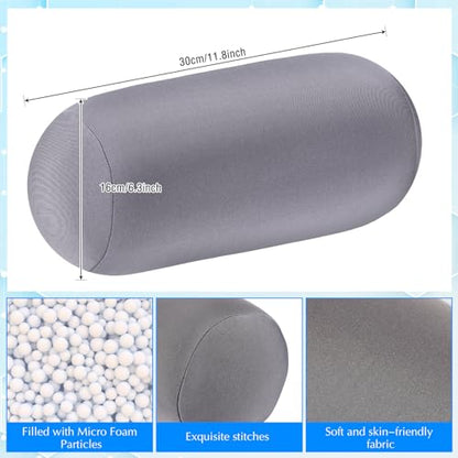 Geelin 2 Pcs Microbead Roll Pillow 11.8 x 6.3 Inch Soft Pillow Bolster Cylindrical Pillow Microbead Pillows for Sleeping Home Travel Neck Head Back Support Rest (Grey) - color: Grey