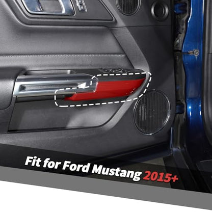 Jimen Fit for Ford Mustang 2015-2024, 2PCS Inner Door Armrest Panel Cover Trim (Red) - color: Red