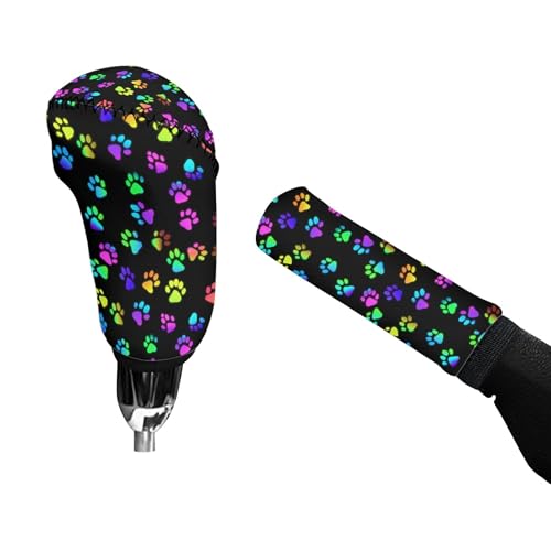 Cute Paw Print Neoprene Auto Handbrake Cover Gear Shift Knob Cover Set Car Interior Decor Accessories - color: Cute Paw Print